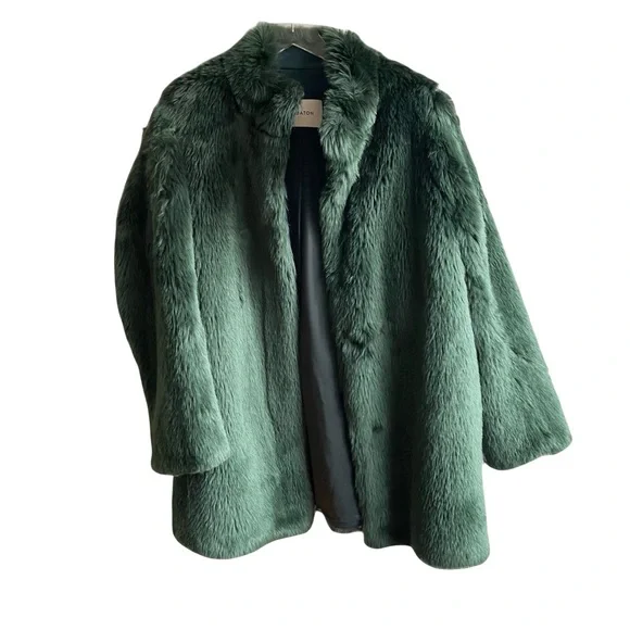 Babaton Fritz Faux Fur Jacket Size M Emerald Green Vegan Chubby Coat Cabincore - Picture 13 of 15